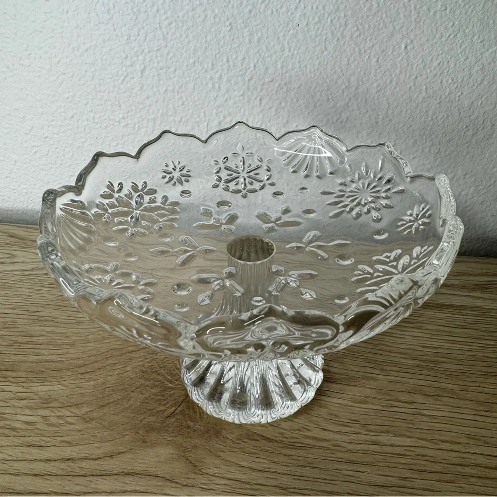 Mikasa Snowflakes Trinket Dish Cake Stand Candle Holder 4.5”‎ Tall 6.5” Wide